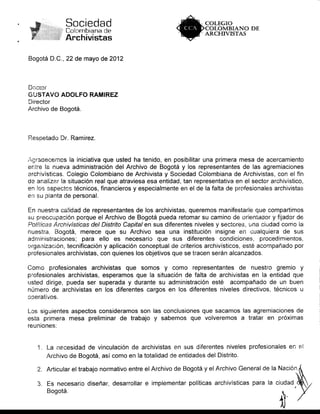 Carta a Director del Archivo de Bogotá