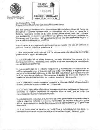 Carta de los Dip. Carlos Angulo y Rocío Reza al presidente Peña Nieto