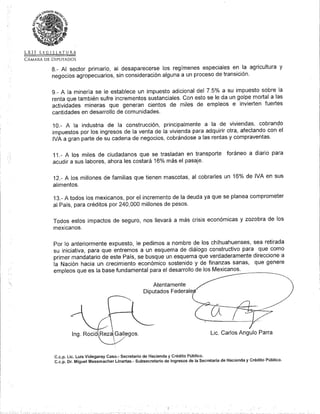 Carta de los Dip. Carlos Angulo y Rocío Reza al presidente Peña Nieto