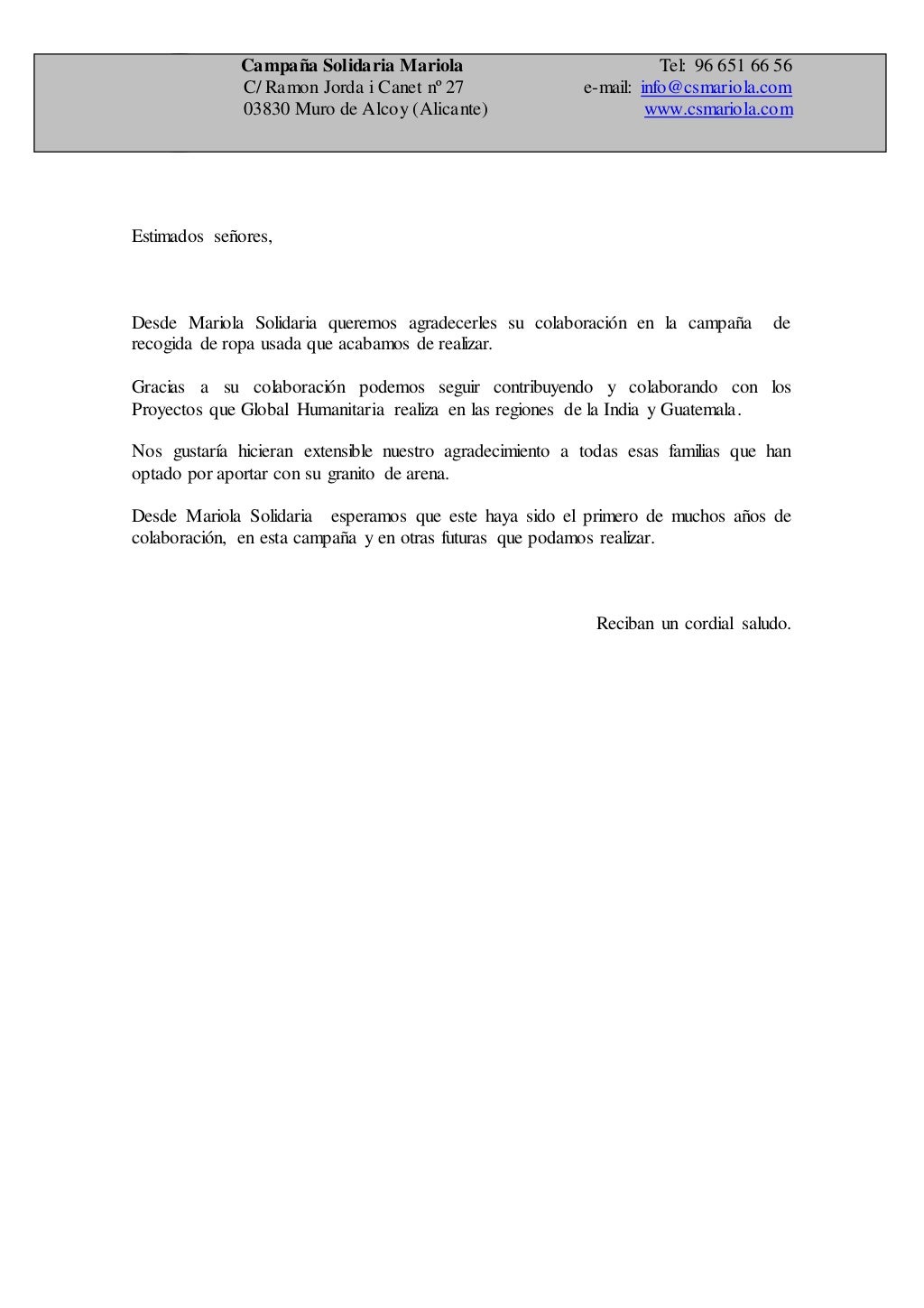 Carta agradecimiento