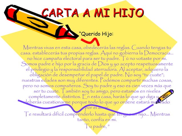 Carta a mi hijo sobre las reglas de la casa | PPT