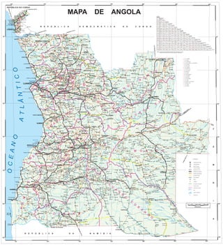 12°                                                                                                                                                                                                         14°                                                                                                                                                                                                             16°                                                                                                                                                                                    18°                                                                                                                                                                      20°                                                                                                                                                                                                22°                                                                                                                                                                                          24°

       REPUBLICA DO CONGO
          PON
                                                                                                                                      KINSHASA 395 Km



                                                                                                                                                                                                                                                                                                                                                                                        MAPA                                                                                                                                                                     DE                                                                        ANGOLA
                                                                                                               +++




                                                                                                                         ++ +
             TE N




                                                                                                       ++
                                                                                                 MICONJE
                                               Quissoqui + 101
                                                      + 4
                                            +++ +
                 OIR



                                                                  ++




                                                                                                                              +
                                                 LUALI 11      36




                                                                                        i
                                                             uc+


                                                                                 al
                                             16




                                                               a
                     45 K




                                                            BELIZE
                                                                                                          A
                                                                               Lu
                                                         In h+
                                                      24
                                     BUCOZAU 2                 go
                                                   +
                                                                                                                                                                                                                                                                                                                                                                                                                                                                                                                                                                                                                                                                                                                                                                                                                                                                                                          LUANDA
                                      + + 22
                         m




                                                                                                                   n
                                                           12

                                                                                                D
                                    bin +




                                                                                                                Lua
                                                   101
                                       da

                                    INHUCA
                                   L ++


                                     16 Chiaca                                                                                                                                                                                                                                                                                                                                                                                                                                                                                                                                                                                                                                                                                                                                                                                                                                                               546
                            17                 Viede                                                                                                                                                                                                                                                                                                                                                                                                                                                                                                                                                                                                                                                                                                                                                                                                                                                           r              BENGUELA
                    + Chivovo 47            22
                  + 10 uSofiel10 DINGE 12 NECUTO
                  4
                                                       CABIN                                                                                                                                                                                                                                                                                                                                                                                                                                                                                                                                                                                                                                                                                                                                                                                                                                                 339              868
         CHICAMBA              +                                                                                                                                                                                                                                                                                                                                                                                                                                                                                                                                                                                                                                                                                                                                                                                                                                                                                              mu                 UIGE
                                                                           49
             Similiconde9                 8101
                                            6            8
                                                                                +++++++++++++                                                                                                                                                                                                                                                                                                                                                                                                                                                                                                                                                                                                                                                                                                                                                                                                                388
                                     24
                                                                               oZenze do Lucula                                                                                                                                                                                                                                                                                                                                                                                                                                                                                                                                                                                                                                                                                                                                                                                                                               304                 564          GABELA
             Chincunguati                 21         3   Chapa                                                                                                                                                                                                                                                                                                                                                                                                                                                                                                                                                                                                                                                                                                                                                                                                                                                 r
                                                                      ng


                          19                                31
              Mongo Tando                                           a                                                                                                                                                                                                                                                                                                                                                                                                                                                                                                                                                                                                                                                                                                                                                                                                                                        949          1394                    938          1028
                                     11                          ilu15          5
                                                                                                                                                                                                                                                                                                                                                                                                                                                                                                                                                                                                                                                                                                                                                                                                                                                                                                              sp            cf                     lp            cf           SAURIMO
          CACONGO
                                                            h




                                                  30     C                     20
                  Malembo 4                                                                                                                                                                                                                                                                                                                                                                                                                                                                                                                                                                                                                                                                                                                                                                                                                                                                                  514               32
                                                                                                                                                                                                                                                                                                                                                                                                                                                                                                                                                                                                                                                                                                                                                                                                                                                                                                                                                  836
                                                                                                                                                                                                                                                                                                                                                                                                                                                                                                                                                                                                                                                                                                                                                                                                                                                                                                                                                               272            1300
                                                                                                                                                                                                                                                                                                                                                                                                                                                                                                                                                                                                                                                                                                                                                                                                                                                                                                                                                                                           LOBITO
      Baía do Malembo Sassa Zau                                   20                                                                                                                                                                                                                                                                                                                                                                                                                                                                                                                                                                                                                                                                                                                                                                                                                                           r                                   mu                           di
                                                                                    FUBO
                                              11 24
                                                             16       101
                                                                           11                                                     LUKULA                                                                    R                    E                    P                    U                     B                       L                    I                C                        A                                                                              D                          E                  M                 O                   C                 R                 A            T             I            C                A                                               D                 O                                                C                  O                       N                 G                 O                                                1211
                                                                                                                                                                                                                                                                                                                                                                                                                                                                                                                                                                                                                                                                                                                                                                                                                                                                                                             so
                                                                                                                                                                                                                                                                                                                                                                                                                                                                                                                                                                                                                                                                                                                                                                                                                                                                                                                              847
                                                                                                                                                                                                                                                                                                                                                                                                                                                                                                                                                                                                                                                                                                                                                                                                                                                                                                                               f
                                                                                                                                                                                                                                                                                                                                                                                                                                                                                                                                                                                                                                                                                                                                                                                                                                                                                                                                                 1200
                                                                                                                                                                                                                                                                                                                                                                                                                                                                                                                                                                                                                                                                                                                                                                                                                                                                                                                                                   op
                                                                                                                                                                                                                                                                                                                                                                                                                                                                                                                                                                                                                                                                                                                                                                                                                                                                                                                                                               857
                                                                                                                                                                                                                                                                                                                                                                                                                                                                                                                                                                                                                                                                                                                                                                                                                                                                                                                                                                 f
                                                                                                                                                                                                                                                                                                                                                                                                                                                                                                                                                                                                                                                                                                                                                                                                                                                                                                                                                                               262          815
                                                                                                                                                                                                                                                                                                                                                                                                                                                                                                                                                                                                                                                                                                                                                                                                                                                                                                                                                                                             f
                                                                                                                                                                                                                                                                                                                                                                                                                                                                                                                                                                                                                                                                                                                                                                                                                                                                                                                                                                                                         LUENA
         Baía de Cabinda                      11                         Prata                                                                                                                                                                                                                                                                                                                                                                                                                                                                                                                                                                                                                                                                                                                                                                                                                              379               762                              458             570          730          832
                                                13                       9
                                                                                                                                                                                                                                                                                                                                                                                                                                                                                                                                                                                                                                                                                                                                                                                                                                                                                                              s                um                 368           m               p           mu            op                                                               MALANGE
                                                                       Susso
       CABINDA                            5
                                                   15
                                                              11
                                                              11
                                                                           9
                                                                                                                                                                                                                                                                                                                                                                                                                                                                                                                                                                                                                                                                                                                                                                                                                                                                                                           1071               525                1323          829                          557                                                                            1107
                                   100
                                          5
                                              Mau Lelo15                            Chimbuande
                                                                                                                                                                                                             5 Km                                                                                                                                                                              Km                                                                                                                                                                                                                                                                                                                                                                                                                                                                                                                                                                             1366                       1104                                                                            NAMIBE
                                                                                                                                                                                                         A 36                                                                                                                                                                              310                                                                                                                                                                                                                                                                                                                                                                                                                                                                                                               rg                 g                  e            h                            g                                                                               j
                                                                       B az




                                                  Tchinzaze
                                                                                                                                                                                                                                                                                                                                                                                       ASA
                                         14               8
                                              7     7 19                                                                                                                                              HAS                                                                                                                                                                          INSH
                                                                                                                                                                                                                                                                                                                                                                                                                                                                                                                                                                                                                                                                                                                                                                                                                                                                                                             518              1058                392          956            1330         1026          1592                                                               760          1583
                               Gange1
                                          + + + + +3+
                                                     Iema
                                                                                                                                                                                                  KINS                                                                                                                                                                            K                                                                                                                                                                                                                                                                                                                                                                                                                                                                                                                                                                                             lp                                                                                                                         NOQUI
                                                                           o




                                                                                                                                                                                                                                                                                                                                                                                                                                                                                                                                                                                                                                                                                                                                                                                                                                                                                                               t                rt                  l            l                           rt            ol                                                                 l           rt
                                                                                                                                             BOMA                                                                                                                                                                                                                                                                                                                                                                                                                                                                                                                                                                                                                                                                                                                                                                                                                                           302                                                                             539
                                                                                                                                                                                            MATADI                                                                                                                                                     Malele                                                                                                                                                                                                                                                                                                                                                                                                                                                                                                                                                598               329                755                          798                                                                                                                         1147
                                                                                                                                                                                       ++++++++
                                                                                                                                                                                                                                                                                                                                                                                                                                                                                                                                                                                                                                                                                                                                                                                                                                                                                                                                                                343                                      536                                                                                 568
                                                                                                               e     PEDRA do FEITIÇO                                                                                                             LUVO        +
                                                                                                                                                                                                                                                       Mamarosa + +
                                                                                                                                                                                                                                                                    + + + + + + + + + + + + + + +8Béu + + + + + + + + + +14 + + + + + + + +
                                                                                                                                                                                                                                                                                                  ++                      +                                                                                                                                                                                                                                                                                                                                                                                                                                                                                                                                                                                    i                q                  m                             b            i                                                                               j                              ml      HUAMBO




                                                                                                                                                                                                                                                                                                                                                                                                                                                                                                                           Cuan g
                                                                                                                                                                                     NOQUI                                                                            BUELA Quimbata
                                                                                                     a ir




                                                                                                                         + + 19 LULENDO                                                                                                    8 3                                              Banza                                               14 18 18Sosso                                                                                                                                                                                                                                                                                                                                                                                                                                                                                                                                                325                                  653                         1117                       955                                                                547              740            843        419




                                                                                                                                                                                                                                                                                                                                                                                                         M



                                                                                                                                                                                                                                                                                                                                                                                                                             Tau
                                                                                                                                                                                                                                                                                                                                                                                                                                                                                                                                                                                                                                                                                                                                                                                                                                                                                                                              215                                 89                        183
                                                                                                      Z                                                                                                                                                                           12                                69                                                                                                                                     SACANDICA                                                                                                                                                                                                                                                                                                                                                                                                                                                                                                                                                                                                                                                               SUMBE




                                                                                                                                                                                                                                                                                                                                                                                                          eb
                                                                                                                    Quiela 6
                                                                                                                                                                                                                                            7                                                                                                                                                                                                                                                                                                                                                                                                                                                                                                                                                                                                                                                                  r                                   m                             d                          e                                                                m                h              rt          i
6°                                                                                                        +++ +
                                                                                                                                                                                             60                                                                                                                                               Quimbala 13




                                                                                                                                                                                                                                                                                                                                                                             Zadi
                                          BANANA
                                                                                                                                                                                                                                                                                                                                                                                                                                                                                                                                                                                                                                                                                                                                                                                                                                                                                                                                                                                                                                                                                                                                                                                                                                                                  6°




                                                                                                                                                                                                                                                                                                                                                                                                            a
                                                                                                                                                                                                                                                                                 14
                                                                                                                                            puel o




                                                                                                                                                                                                                                                                55                                                                                     10 3                                                                                                                                                                     o
                                                             + + ++++
                                                                                                                              4
                                                                                                                                                                                                                                                                                           19 210                                                                                                                     82                                                                                                                                                                                                                                                                                                                                                                                                                                                                                    1283              743                1541          1047           1363                       1101                                                              1104                            1801
                                                                                                                    24                                                                                           120 59                                                     15                                                              21                                                                                               160                        57                                                                                                                                                                                                                                                                                                                                                                                                                                    hr               g                  em             h              ab          775
                                                                                                                                                                                                                                                                                                                                                                                                                                                                                                                                                                                                                                                                                                                                                                                                                                                                                                                                                                                                           a                                                                 la
                                                                                                                                                                                                                                                                                                                                                                                                                                                                                                                                                                                                                                                                                                                                                                                                                                                                                                                                                                                                                                                                                             564
                                                                                                                                                                                                                                                                                                                                                                                                                                                                                                                                                                                                                                                                                                                                                                                                                                                                                                                                                                                                                                                                                                             rt
                                                                                                                                                                                                                                                                                                                                                                                                                                                                                                                                                                                                                                                                                                                                                                                                                                                                                                                                                                                                                                                                                                                       786          958       ONDJIVA
                                                                  SUMBA                                                               33         29                                                                                              45                                                                                                         MAQUELA do ZOMBO
                                                                                                                                                             Lué




                                                                                                                                                                                                                                                                                                                                                                                                                                                                 ala
                                                                                                                                                                                                                                                                                                           CUIMBA
                                                                                                                                          Um




                                                                                                                                                                                                                                                                                                                                                                                             52                                                                                                    Mariela                                                                                                                                                                                                                                                                                                                                                                                                  1323                                 1581          1087           1403                       1141                                                                                              1841




                                                                                                                                                                                                                                                                                                                                                                                                  Béu
                                                                    8                                                                                                                                                                                                                                                                                                                                                                                                                                                                                                                                                                                                                                                                                                                                                                                                                                                         783                                                                                                                                          1144




                                                                                                                                                                                                                                                                                                                                                                                                                                                                                    e
                                     SOYO 9                                                              22          Niesse                                                                                                                                                                                                                               Quiburungo                                                                                                                                                                                                                                                                                                                                                                                                                                                                                                                                                                                                                        815                                                                                              604                       826          998           40




                                                                                                                                                                                                                                                                                                                                                                                                                                                           Suamb
                                                                                                                                                                                                                                                                                                                                                                                                                                                                                                                                                                                                                                                                                                                                                                                                                                                                                                                                                                                                                                                                                                                                                           SANTA CLARA




                                                                                                                                                                                                                                                                                                                                                                                                                                                                            M ussoch
                                                                                                                                                                                                                                                               120                      20                                                             30                                                                                                                                                                 39                                                                                                                                                                                                                                                                                                                                                                                  hr               g                  em             h              ab                          a                                                                la                              rt
                                                                       21                       8              26       9 7
                                                                                                                                                                                                   45                                                                      43                                                                                      210                                                                                                                    ICOCA
                                                                       Onde Tari                       5                              5      7                                                                                                                                                                                                             28                                           BEU                                                                                                                                                                                                                                                                                                                                                                                                                                                                                                  898                                 1150           656           1193                        931                                                               934                            1410
                                                                                                                                                                              MBANZA CONGO                                                                                                                                                                                                                                                                                                                                                                                                                                                                                                                                                                                                                                                                                                                                    352                                                           384                                                                                              173                       395          567       391          431




                                                                                                                                                                                                                                                                                     M b ridge
                                                                                                                          Benza                                                                                                                                                                                                                          QUIBOCOLO                                                                                                                                                                                                                                                                                                                                                                                                                                                                                                                                                                                               h              eb                         eg                                                                 j                                                                                     LUBANGO




                                                                                                                                                                                                                                                                                                                                                                                                                                                  Buenga
                                                                                                                                                                                                                                                                                                       35                                                                                                                                                                                                                                                                                                                                                                                                                                                                                                                                                                                                      r                                   e                                                                                                                                                         rt
                                                                    40                                                                                                                                                                                                                                                                                                                                                                                                                                        CUANGO




                                                                                                                                                                                                                                                                                                                                                                                                                                                                                         Uam ba
                                                                                                           19        Chiede                                                                                                                                                                                                                                             Quimbuaqui 37                                                                                  160                        68
                                                                                                     20                                       30              72                                                                                            571                                                                            140                                                                                                                                                                                                                                                                                                                                                                                                                                                                                                                                                               211               594                                                          562          1000                                                                                               666        481                    1236         1276
                                                                                                                14 15                                                                       LUFICO                       QUIENDE                                                                                                                                                                                                                                                                                                                                                                                                                                                                                                                                                                                                                                                                                                                                                                                                                                                                                                    379




                                                                                                                                                                                                                                                                                                                                                                                 Zadi
                                                                           Nequenge                                                                                                                                                                    27                                                                                                                                                                                                                           56                                                                                                                                                                                                                                                                                                                                                                                                                         s                 u                274           290            738                         op                                                                 168        1049                 l          i                                             876        NDALATANDO
                                                                                                                                  5                                                                                                                                    44                                                                                                                                 CUILO FUTA                                                                                                                                                                                                                                                                                                                                                                                                                                                                                                                                                                          u                                                                                                                                                 ia           ia




                                                                                                                                                                                                                                                                                                                                                    uate
                                                                                                                  22                                                                                                                                                                                   Canda
                                                                                      20




                                                                                                                                                                                                                                                                                                                                                               Lulovo
                                                                                                                                                                                                                                                                                                                                  unde
                                                                                                                                                                                                                                                                                                                                                                             26                                                                    51                                                                                                                                                                                                                                                                                                                                                                                                                                                                                                                         1166                                                                                            596                                                             1700         1740

                                                                                                                                                   Z A I R E
                                                                                                                                                                                                                                                                                                                                                                                        27                                                                                                                                                                                                                                                                                                                                                                                                                                                                                                                                    1042                228           792                        1010          1428                                                                            1551                          983          821                             1378           572
                                                                                                    go




                                                                                                                5                                                                                                                                                                                                                                  L
                                                                                                                QUIELO Vombo                                                                                                                                                                                                                                                                      218           30                                                                                                                                                                                                                                                                                                                                                                                                                                                                                           496                 r                  l             l             lp            r            ol                                                                  l          gm               164          im            r          jl          jl       m              l   BANZA CONGO
                                                                                                                    14                                                                                                                                                      MANDIMBA                            44                                                                                                                                                                          QUIMBELE




                                                                                                                                                                                                                                                                                                                              L if
                                                                                                                                                                                                                                                                                                                                                  55                                CAMATAMBO     Mabunde
                                                                                           Son




                                                                                                                                                                                                                                                                                                                                                                                                                                                                                                                                                                                                                                                                                                                                                                                                                                                                                 LULUABOURG 385
                                                                                                                                                                              210                                                                 37                                                                                                                                        Quicanga                                                                                                                                                                                                                                                                                                                                                                                                                                                                                                         971               707               1088           716            979          675                                                                               720            663           1480                     805          384        424      490           854   1316
                                                                                         Russo Antigo                    17           QUINGOMBE                                                                                                                                                                                                                                                                                                                                               16                                                                                                                                                                                                                                                                                                                                                                                                                                                                                                         717                                                                   j                             j         395                                                                 j           MENONGUE
                                                                                                                                                                                                                     80                                                                                                                                                                                                                                                                                                                                                                                                                                                                                                                                                                                                                                                                                        fi                f                  l




                                                                                                                                                                                                                                                                                                                                                                                     Luvi
                                                                                                                                                                                                                                                                                                                                                                            32                                                                                                                                                                                                                                                                                                                                                                                                                                                                                                                                                                                    f              b            f                                                                                               n                                       f           a           a       n             f




                                                                                                                                                                                                                                                                                                                                                                                                         Hu e
                                                                                                32 38                                                                                       69                                                                                   62                                           Tiaputo 35                                                                                                                                                                      25
                                                                                                                                                                                                                                                                                                      Lu e ca




                                                                                                                                                                                                                                                                                                                                                                                                                     Cuilo
                                                                                                                                                                                                                                                  Fuma                                                                       18                                                                              m                                   32                                                                                                                                                                                                                                                                                                                                                                                                                                                          713               448                770           458            661          416                                                                               402            705                                    547          702        742      532           596
                                                                                                                                                                                                                                                                                                                                                                                                                                   26




                                                                                                                                                                                                                                                                                                                                                                                             Gombe
                                                                                                                                                ng a                                                                                                                                                                                                             DAMBA                                                                                                                                          FRONTEIRA                                                                                                                                                                                                                                                                                                                                                                                                                                                                                399                                                                                               1162        137                                                                   998       318                         KUITO




                                                                                                                                                                                                                                                                                                                                                                                                                ba
                                                                                                                                            Lucu
                                                                                                                   44                                                                                                                                                                            120                         Chimacongo                                                                                                                                                                                                                                                                                                                                                                                                                                                                                                                                                                       fi                 f                  j             f              b            f                                                                                 j             e                                       f           a           a       e             f
                                                                                                                                                                                                                                                                                                                    7 og e                                     6 Quizengue                                                                                                               60
                                                                                                       28                                                                                             QUIXIMBA                                                                                                                                                                                           BUENGAS                                                                                                                                                                                                                                                                                                                                                                                                                                                                                            1254              1195               1243          1205
                                                                                                                                                                                    