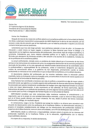 Carta anpe a Esperanza Aguirre