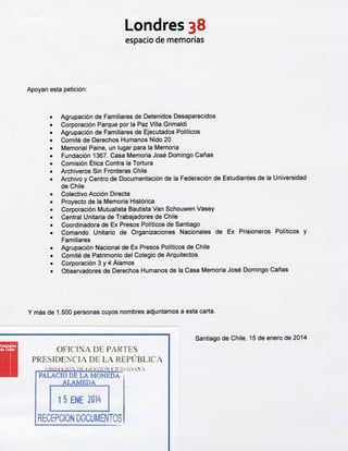 DDHH: Carta de Londres 38 al Presidente Piñera