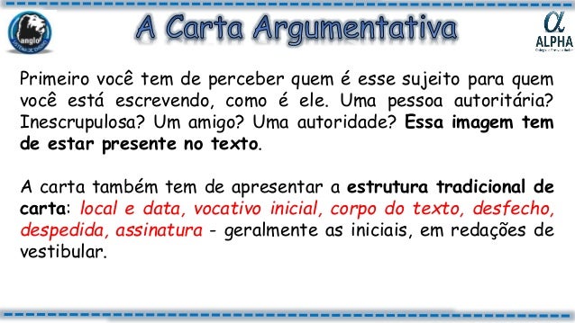Redação Carta Argumentativa 3ª ANO Profª Maria Luiza Redação Carta Argumentativa 3ª ANO Profª Maria Luiza