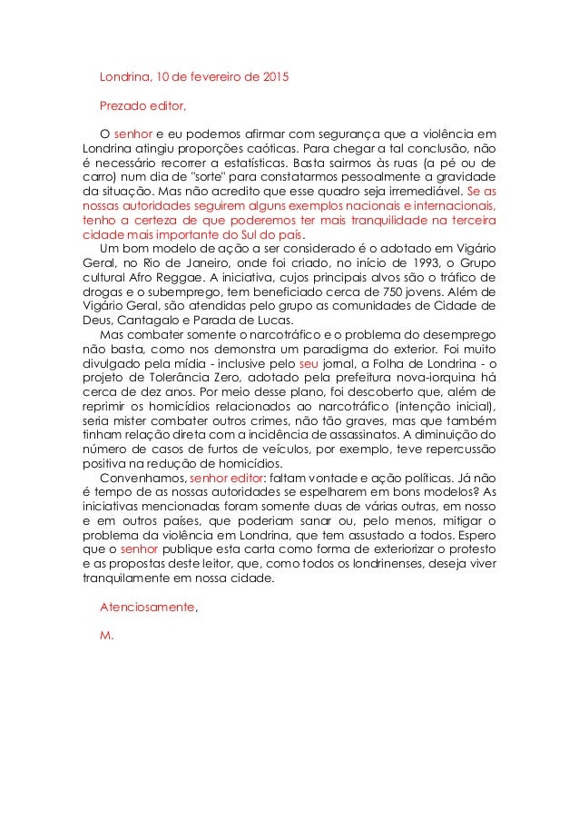 Carta argumentativa - exemplo/modelo