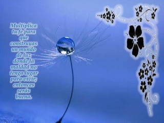 Multiplica tu fe para que construyas un mundo de luz donde la maldad no tenga lugar para vivir; entonces serás buena. 