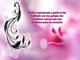 Habla suavemente a quien te ha hablado con ira, porque las palabras suaves son una medicina para su corazón. 