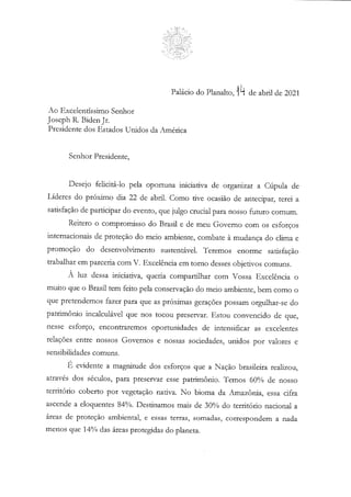 Carta de Bolsonaro a Biden