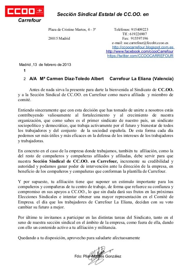 Carta bienvenida a cc.oo.febrero 2013 valencia
