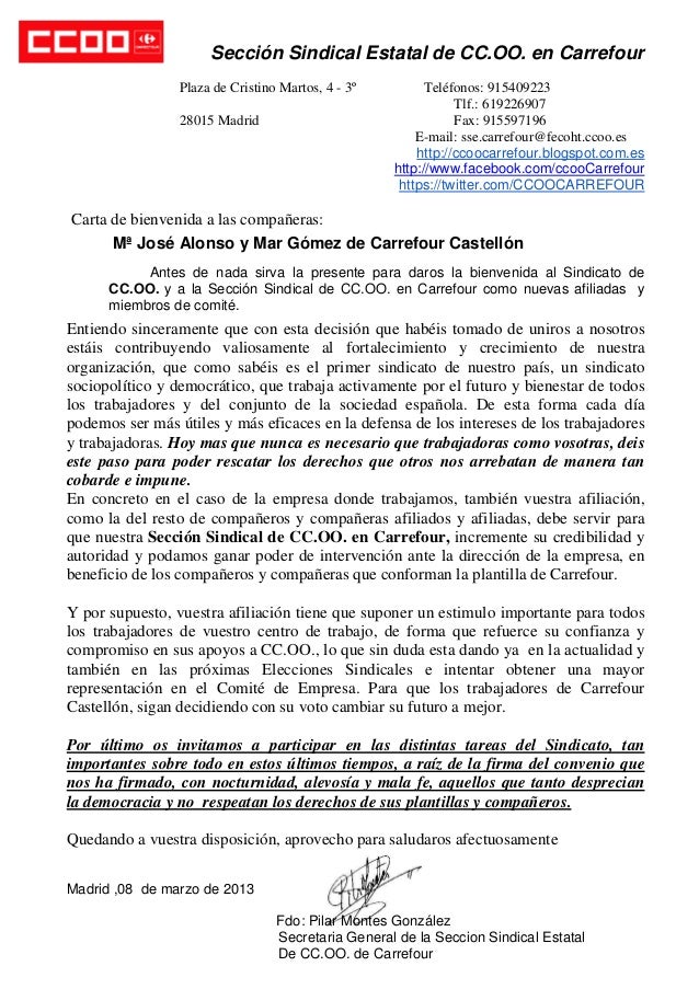 Carta bienvenida a cc.oo.marzo 2013 castellon