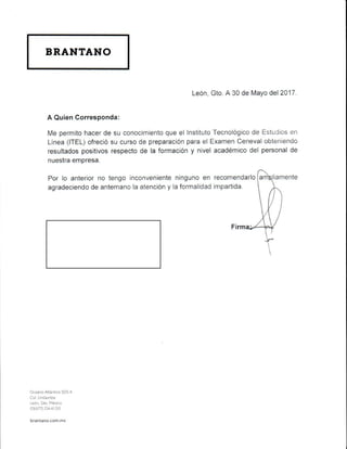 Carta Recomendación Brantano - ITEL