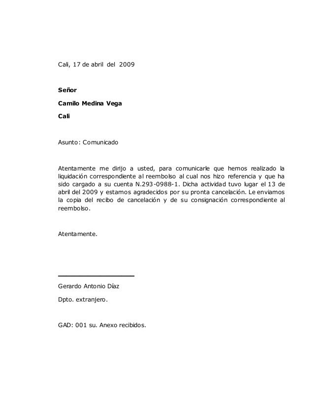 Modelo carta "COMUNICADO"