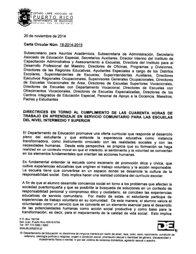 Carta circular de 40 horas de labor comunitaria