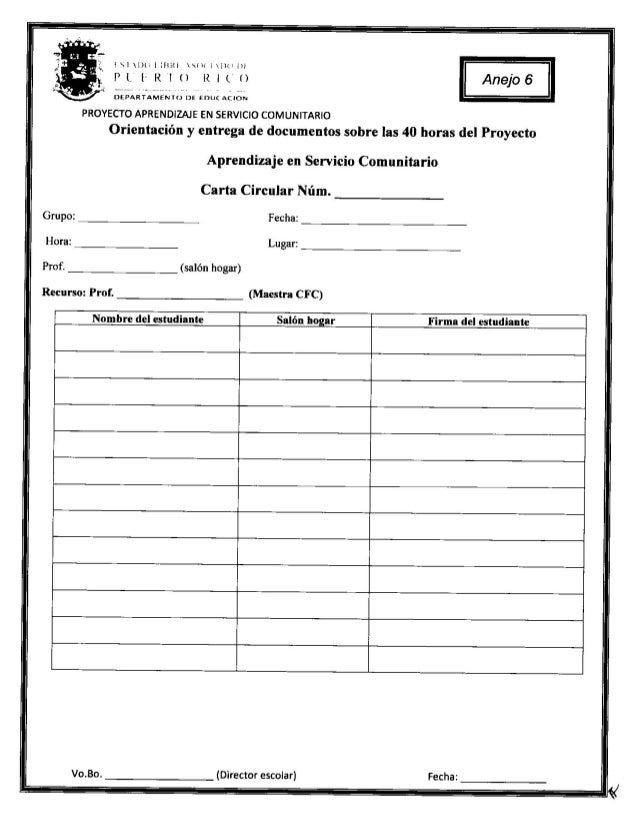 Carta circular de 40 horas de labor comunitaria