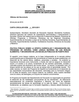 Carta circular núm. 6  2010-2011 programa de español
