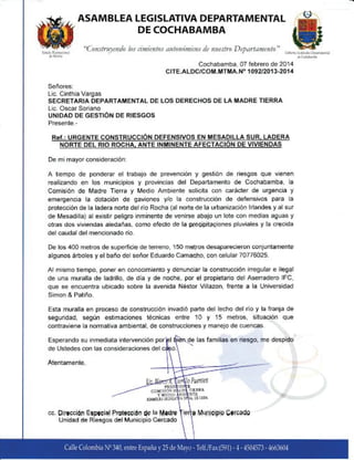 Carta Comision Medio Ambiente de la ALD de Cochabamba