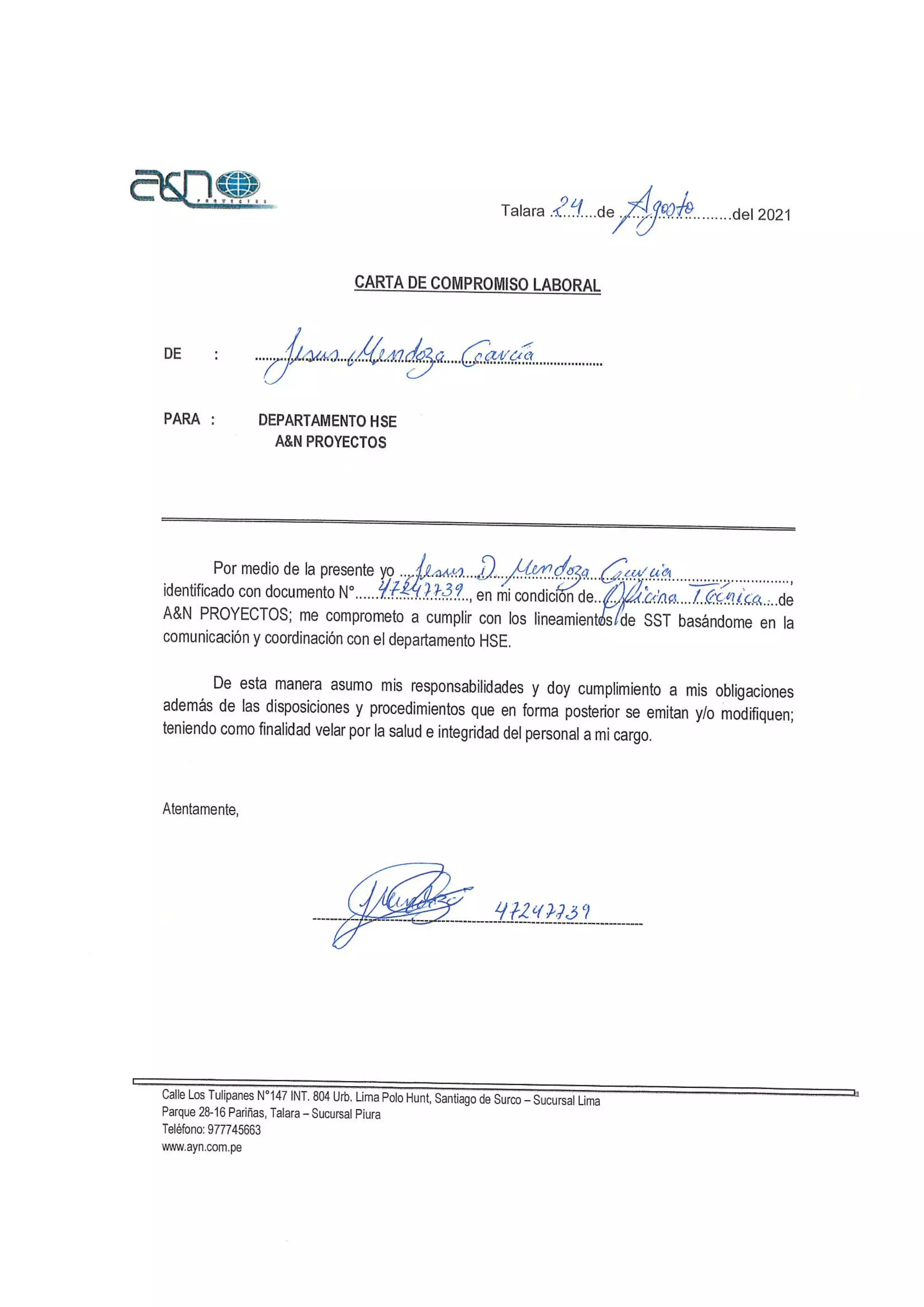 Carta De Compromiso