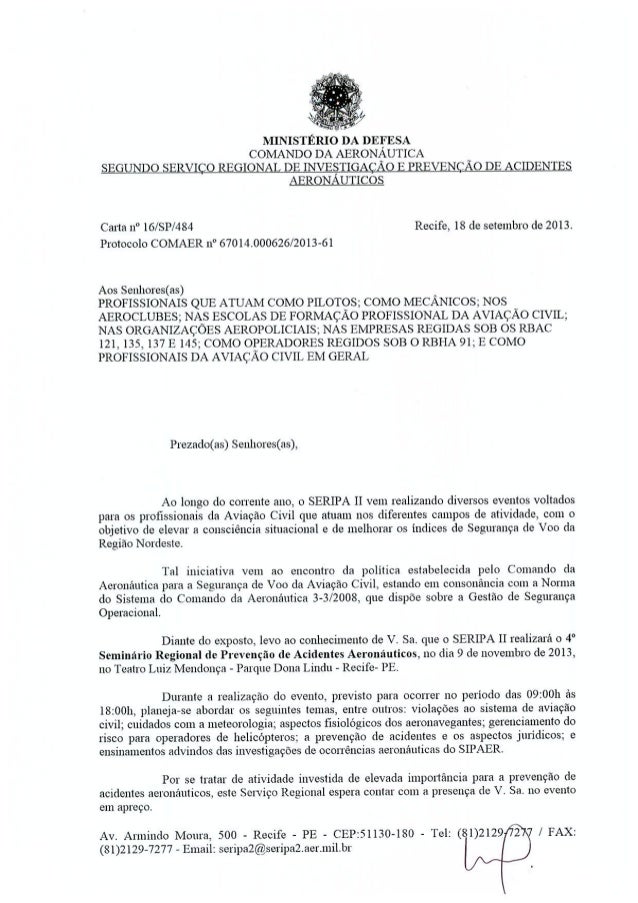 Carta Convite - 4º Seminário Regional de Prevenção de  Carta Convite - 4º Seminário Regional de Prevenção de