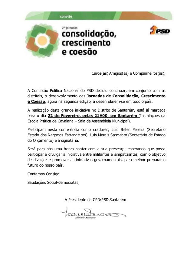 Carta convite 2ª jornadas consolidação, crescimento, coesão