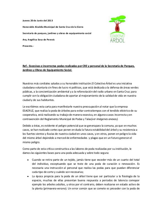 Carta del Colectivo Árbol a la Secretaría de parques 