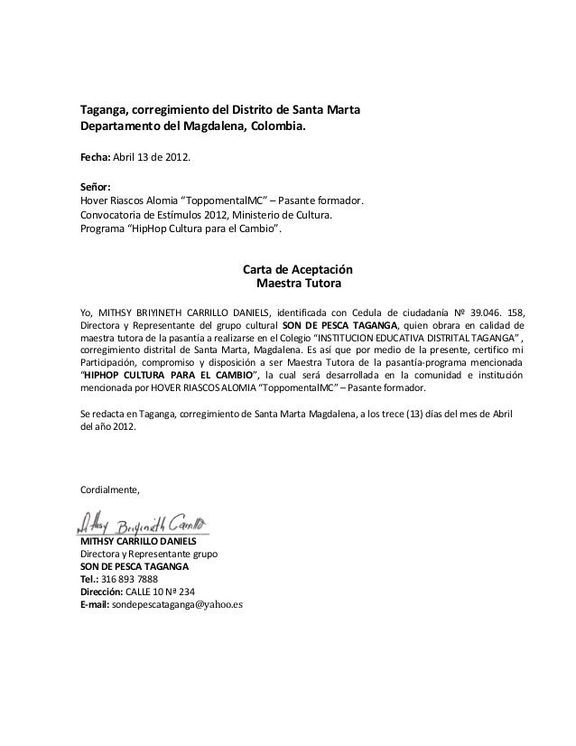 Carta de aceptación mithsy carrillo Carta de aceptación mithsy carrillo