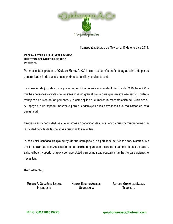 Carta de agradecimiento