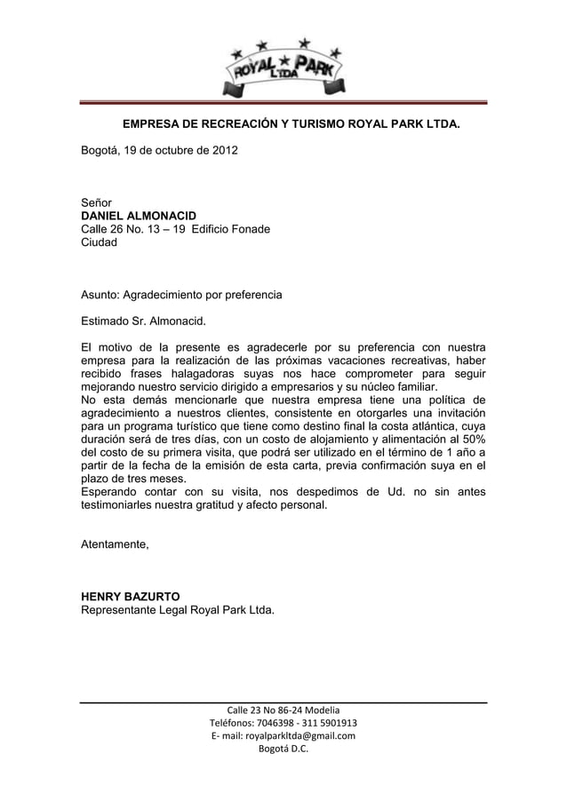 Carta de agradecimiento