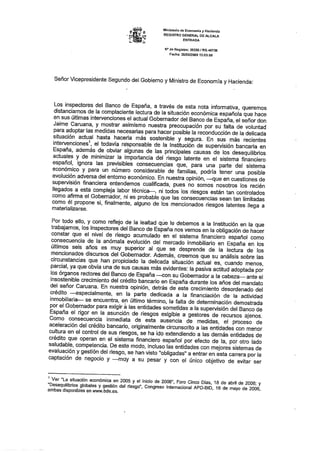 Carta de alerta de  los inspectores del banco de espana  al ministro de economia 2006