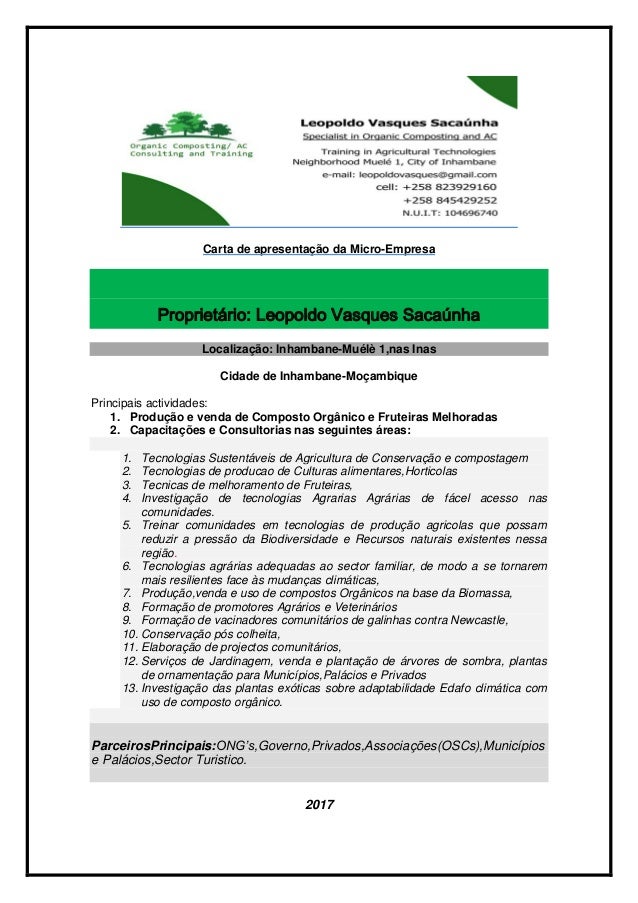 Carta de apresentação da empresa levas pdf