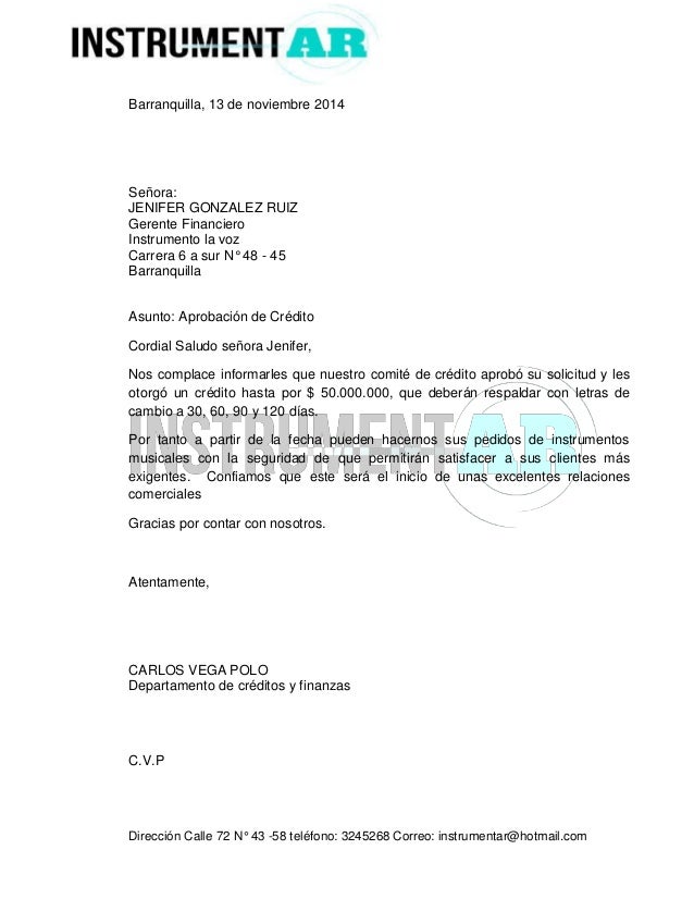 Carta de aprobación de crédito.