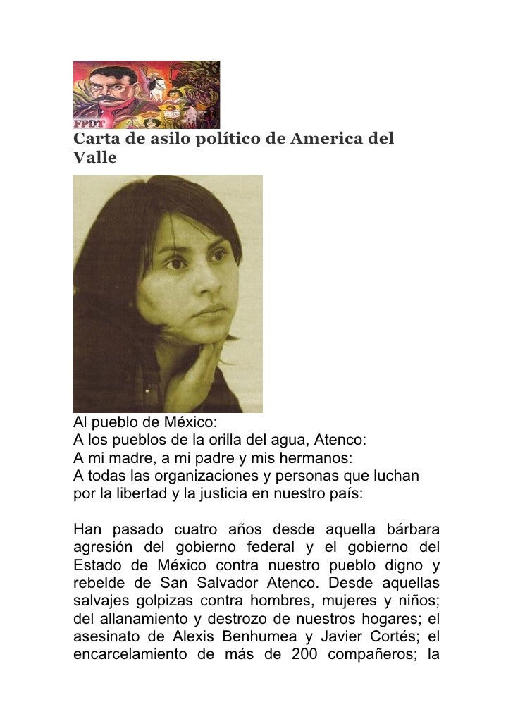 Carta de asilo político de america del valle