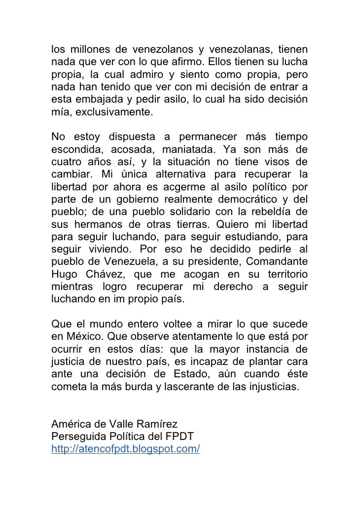 Carta de asilo político de america del valle