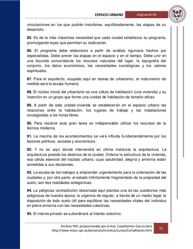 Carta de atenas Espacio Urbano