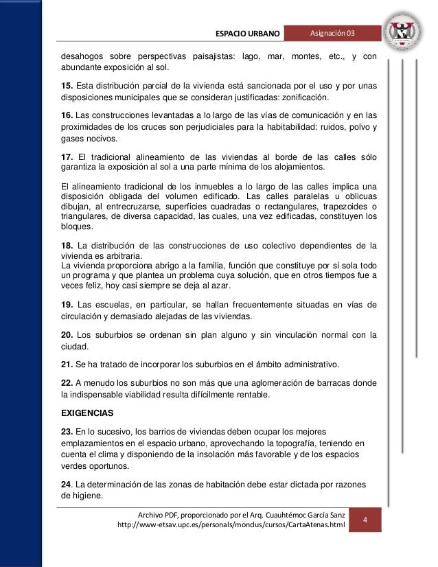 Carta de atenas Espacio Urbano Carta de atenas Espacio Urbano