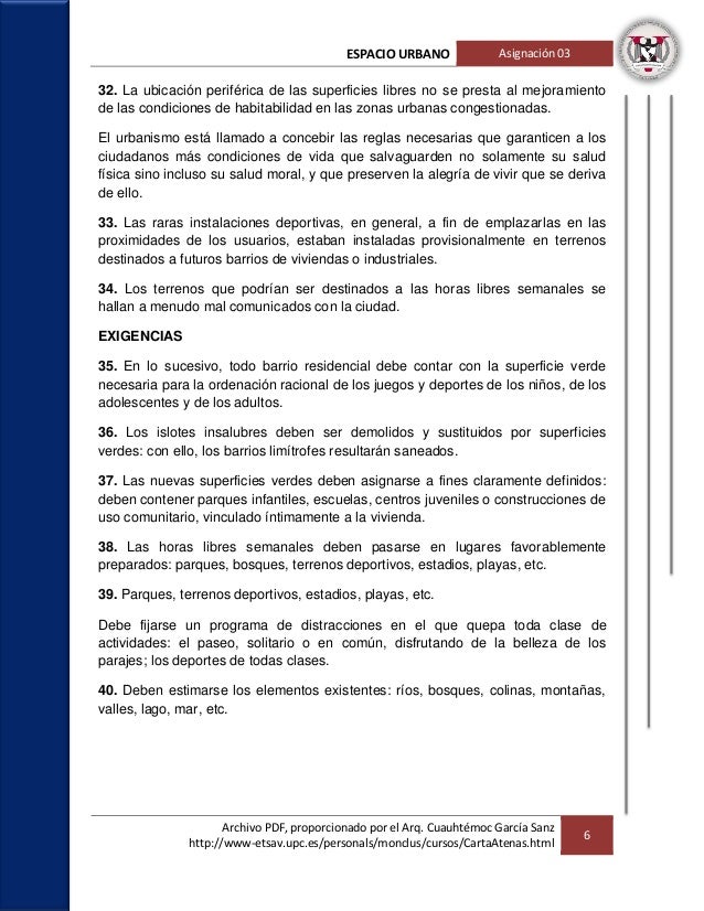 Carta de atenas Espacio Urbano