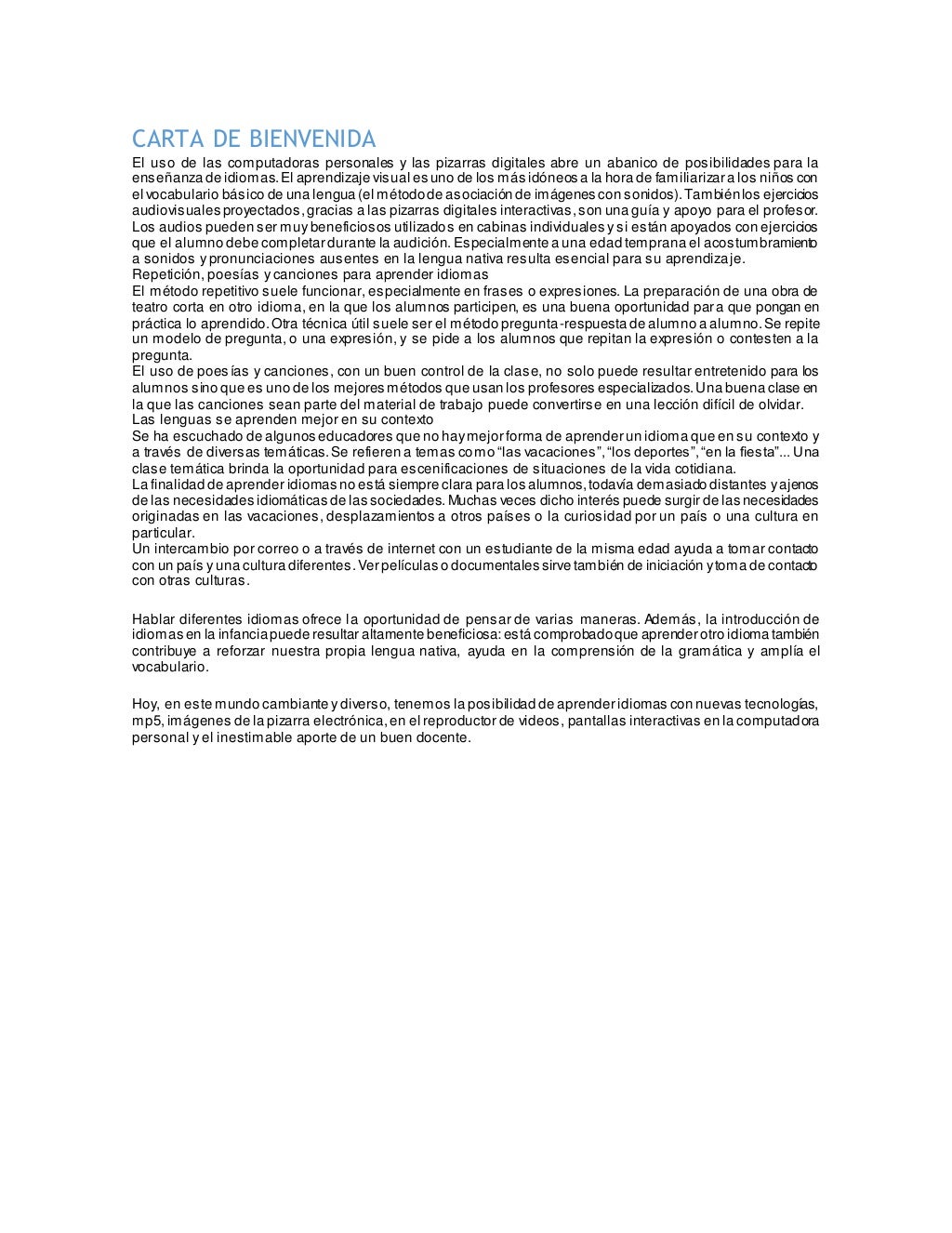 Carta de bienvenida