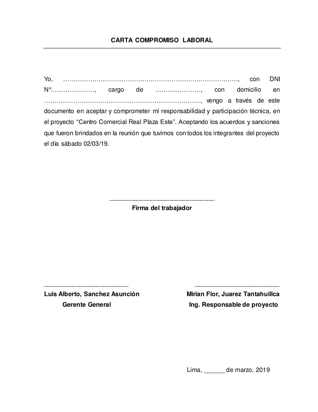 Carta de compromiso Carta de compromiso