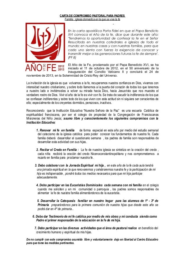 Carta de compromiso pastoral para padres