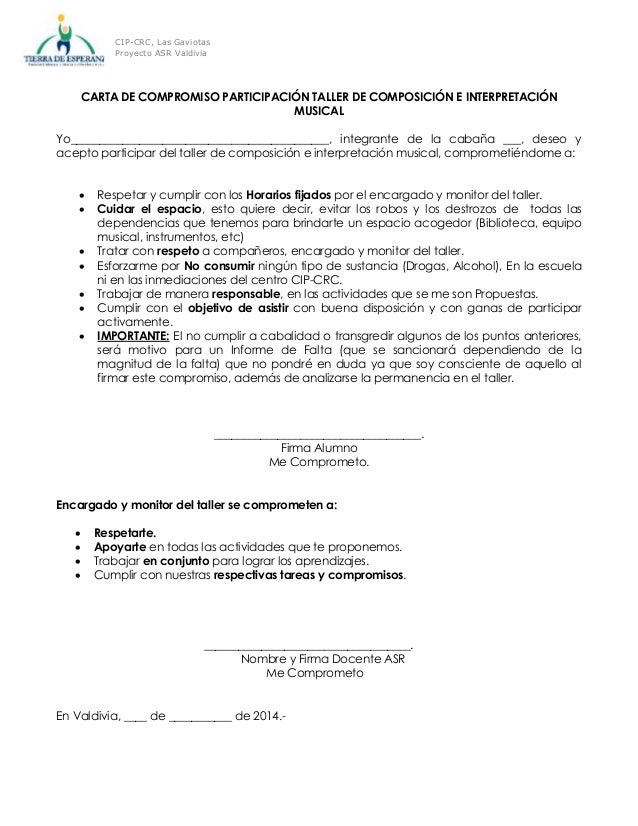 Carta de compromiso taller de música