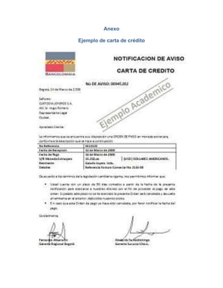 Anexo 
Ejemplo de carta de crédito 
 