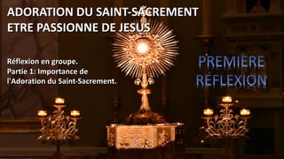 Réflexion en groupe.
Partie 1: Importance de
l'Adoration du Saint-Sacrement.
ADORATION DU SAINT-SACREMENT
ETRE PASSIONNE DE JESUS
 