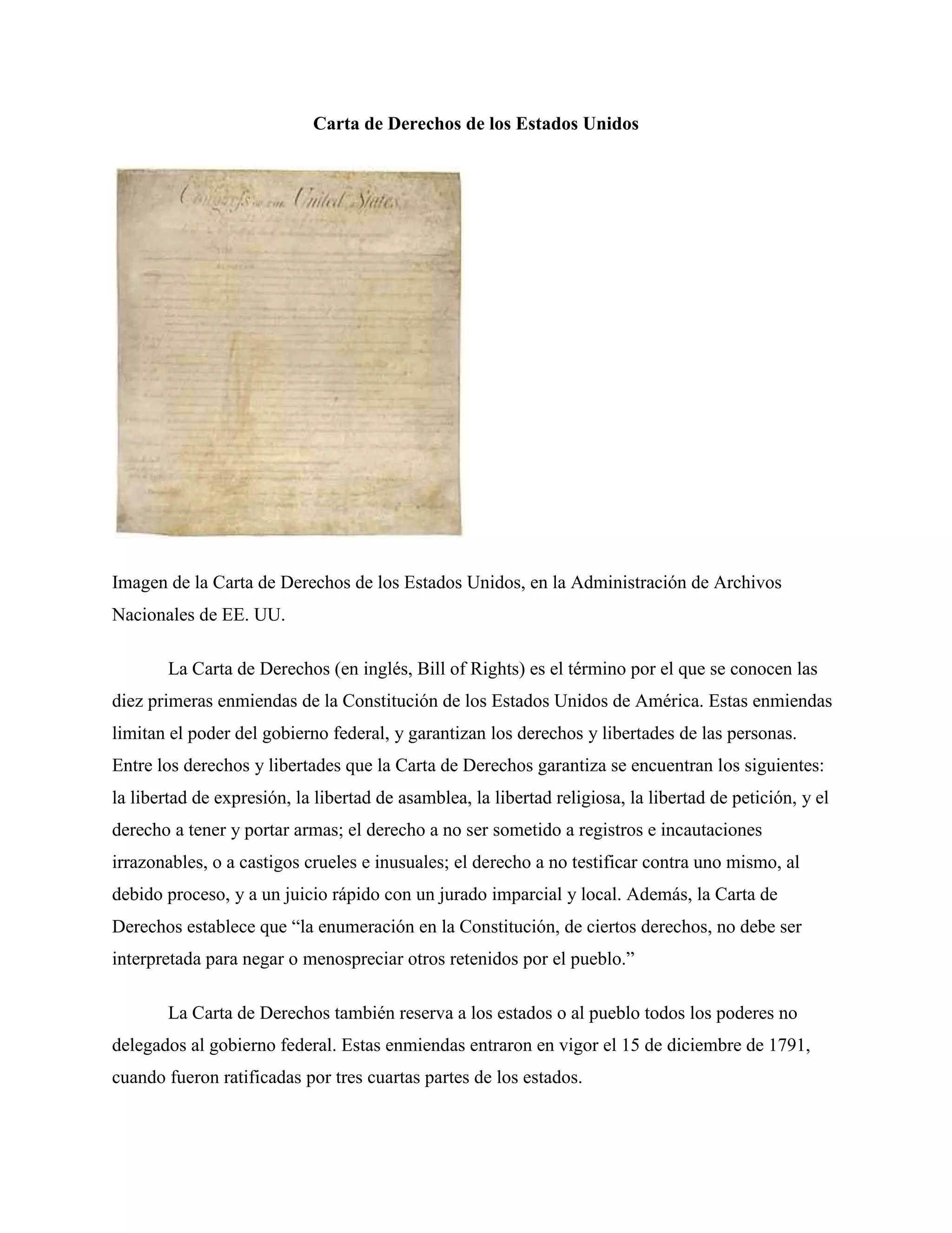 Carta de Derechos de los Estados Unidos | DOCX