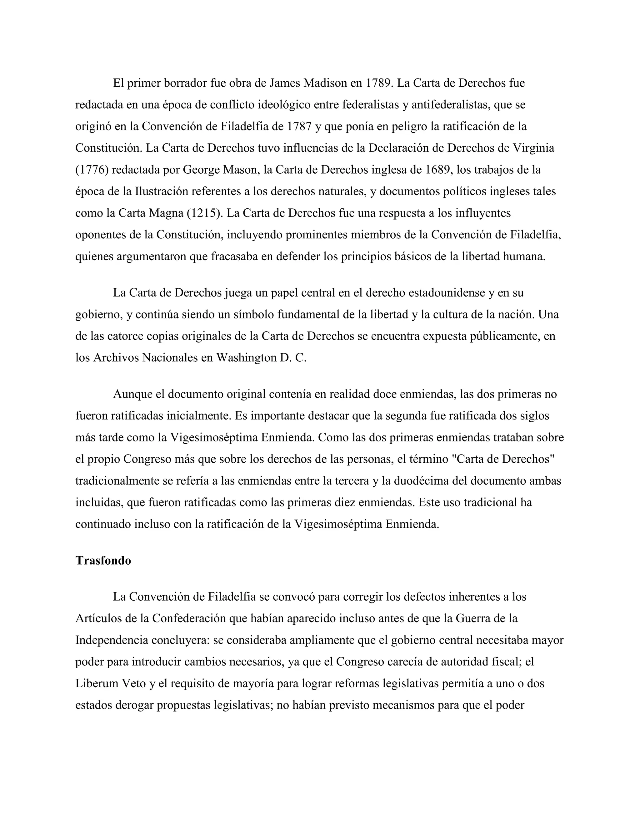 Carta de Derechos de los Estados Unidos | DOCX