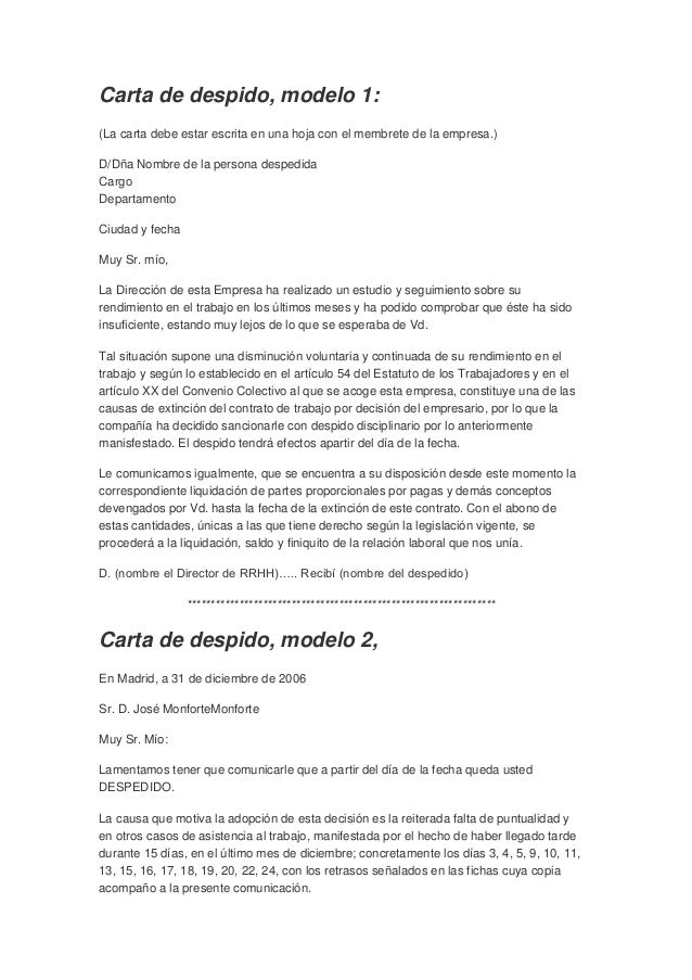 Carta De Despido Justificado En Venezuela R Carta De