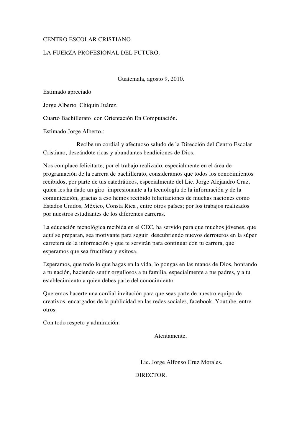 Carta de felicitacion