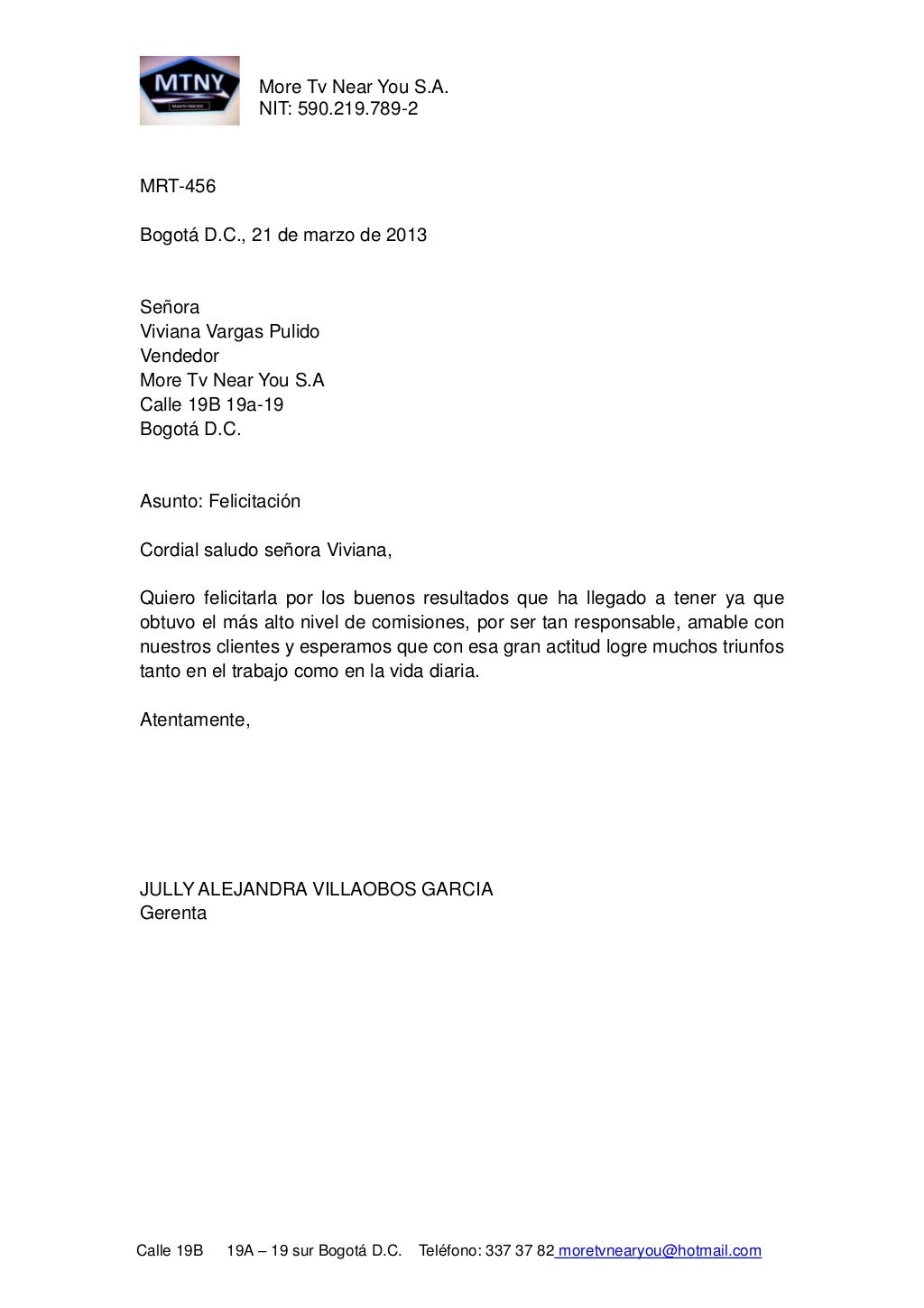 Carta de felicitacion