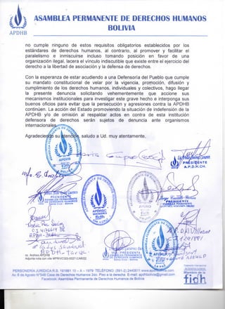 CARTA AL DEFENSOR DEL PUEBLO DE LA APDHB | PDF