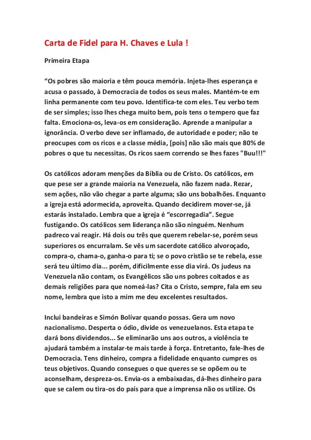 Carta de Fidel para Hugo Chaves