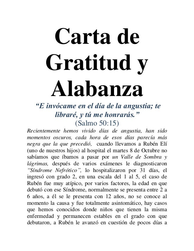 CARTA DE AGRADECIMIENTO Y ALABANZA A DIOS